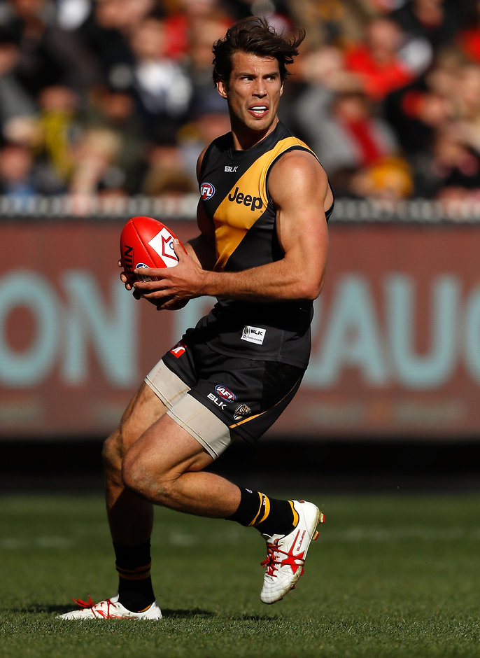 AFL 2016 Rd 22 - Richmond v St Kilda MELBOURNE, AUSTRALIA - AUGUST 20: Alex Rance of the Tigers in action during the 2016 AFL Round 22 match between the Richmond Tigers and the St Kilda Saints at the Melbourne Cricket Ground on August 20, 2016 in Melbourne, Australia. (Photo by Adam Trafford/AFL Media)